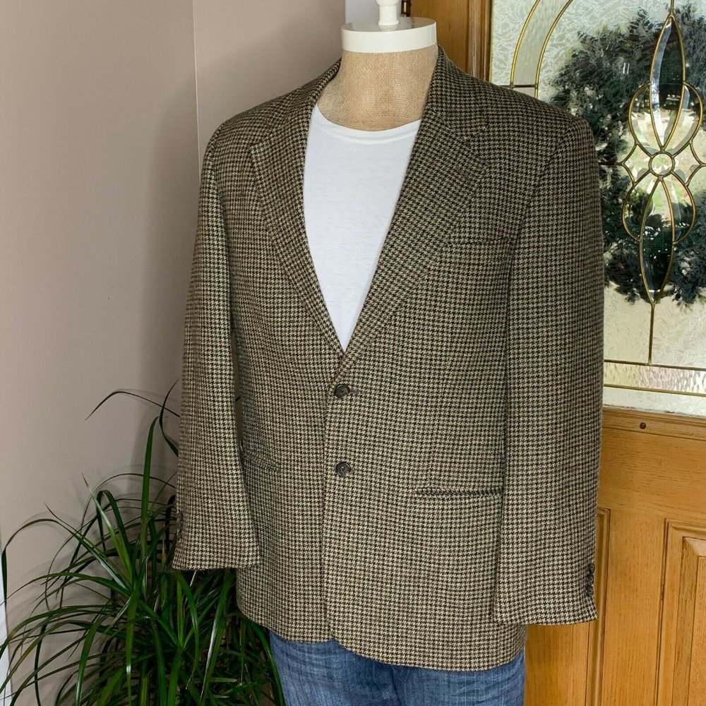 Vtg EDDIE BAUER AKA Blazer Sport Coat, 42R, Wool Alpaca Houndstooth, USA Made